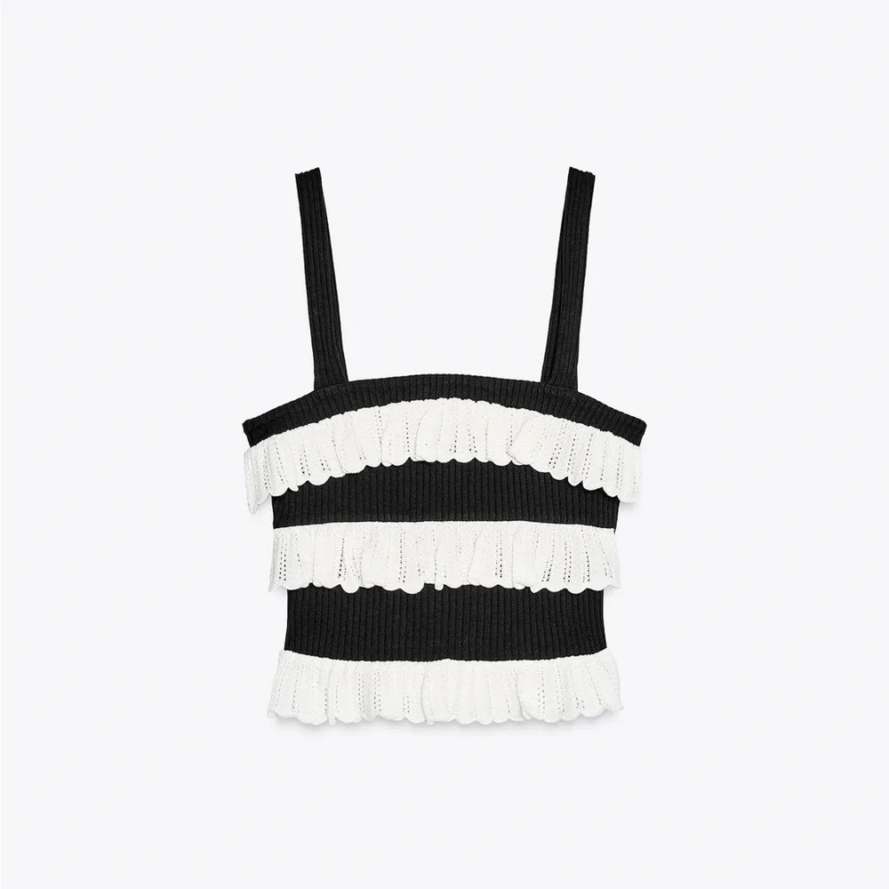 Zara Black and White Striped Ruffle Tank Top - Picture 5 of 7